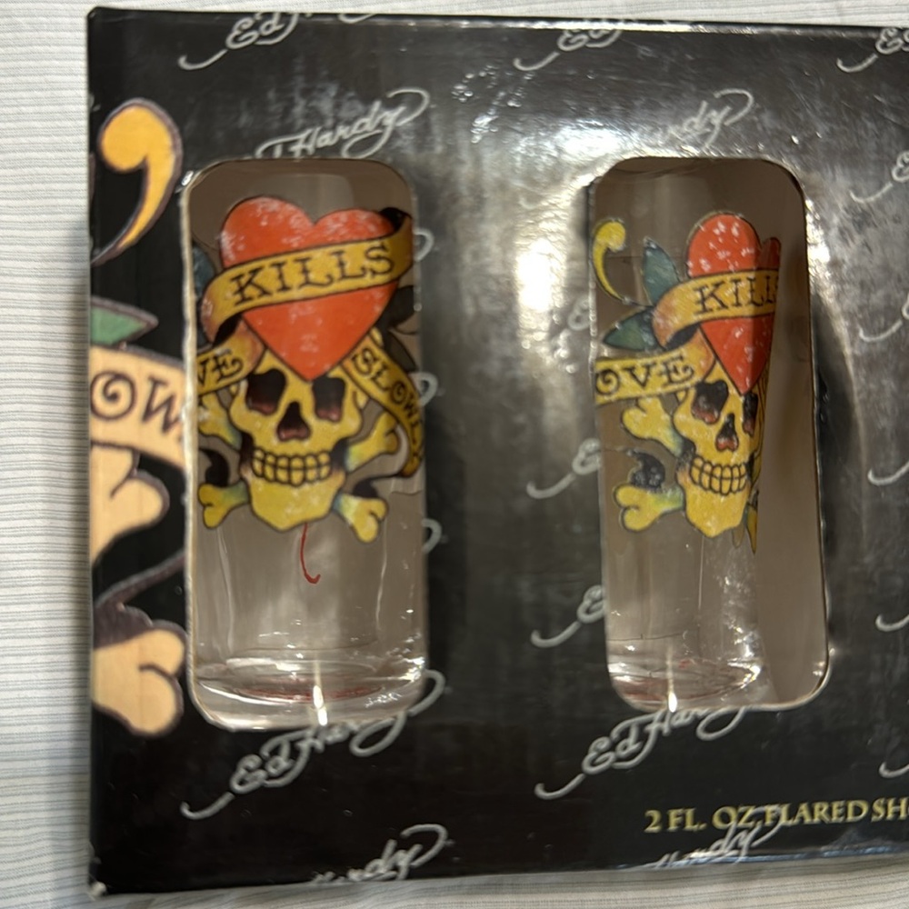Ed Hardy 2FL.OZ flared shooters -set  of four. NWOT
